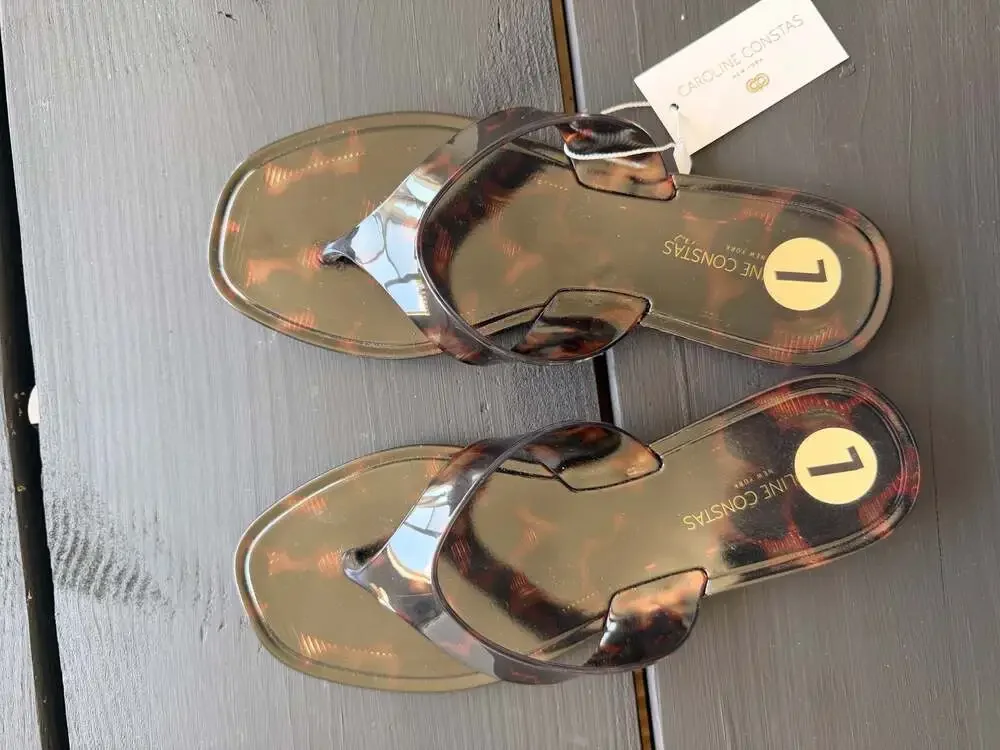 Caroline Constas Womens Cute Summer Flat Jelly Thong Sandals Tortoise Shell